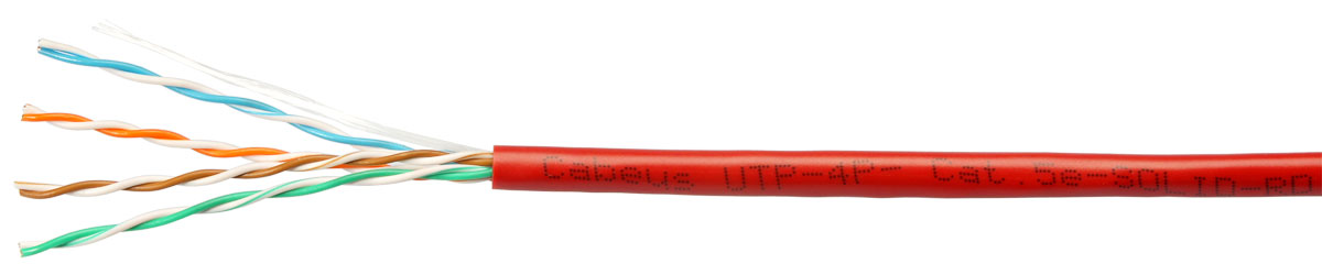 Cabeus UTP-4P-Cat.5e-SOLID-RD - Кабель витая пара UTP (U/UTP), категория 5e, 4 пары (24 AWG), одножильный, красный (305 м), системная гарантия 25 лет.