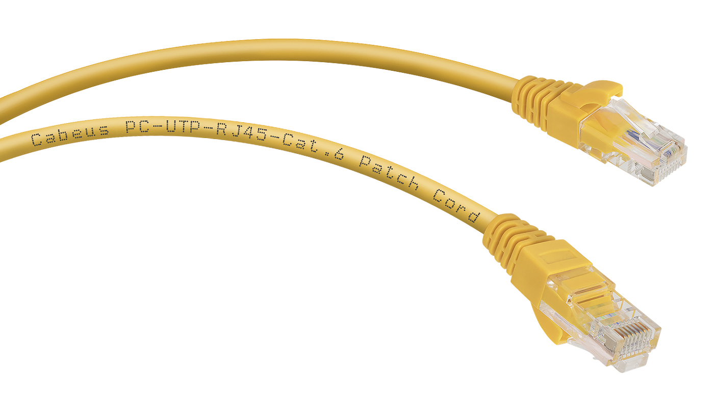 Cabeus PC-UTP-RJ45-Cat.6-2m-YL Патч-корд U/UTP, категория 6, 2xRJ45/8p8c, неэкранированный, желтый, PVC, 2м